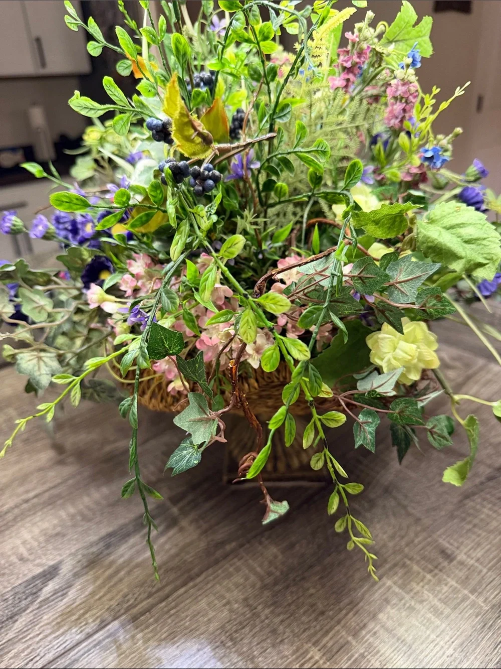 Spring Meadow Faux Floral Arrangement in Yellow, Purple & Green